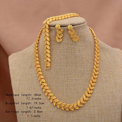 Dubai Gold Color African Jewelry Set for Women and Girls - Elegant Arabic Indian Wedding Necklace and Earrings