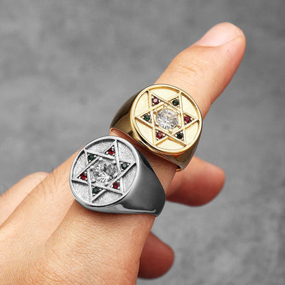 Solomon Star of David Stainless Steel Punk Rings for Men and Women Fashion Accessories
