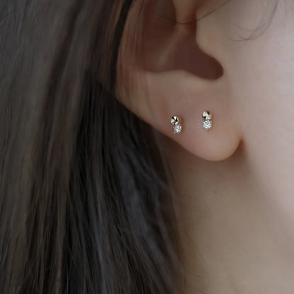 Elegant 925 Silver Needle Minimalist Round Cubic Zirconia Stud Earrings for Women