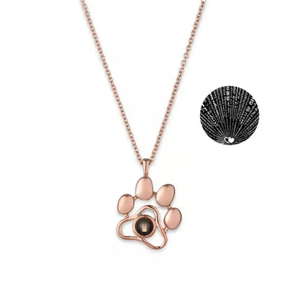 100 Languages I Love You Paw Print Projection Necklace for Women Gold Paw