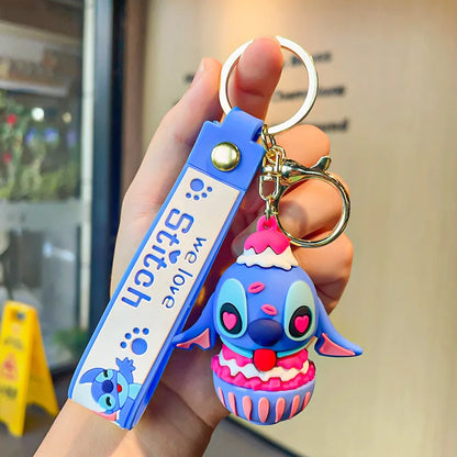 Kawaii Anime Disney Keychain Set Featuring Mickey Mouse, Minnie, Lilo & Stitch
