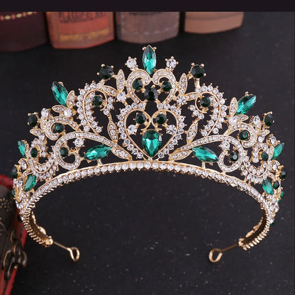 Baroque Luxe Green Crystal Bridal Tiara - Top-Rated Flower Headpiece for Weddings Style M Gold Green