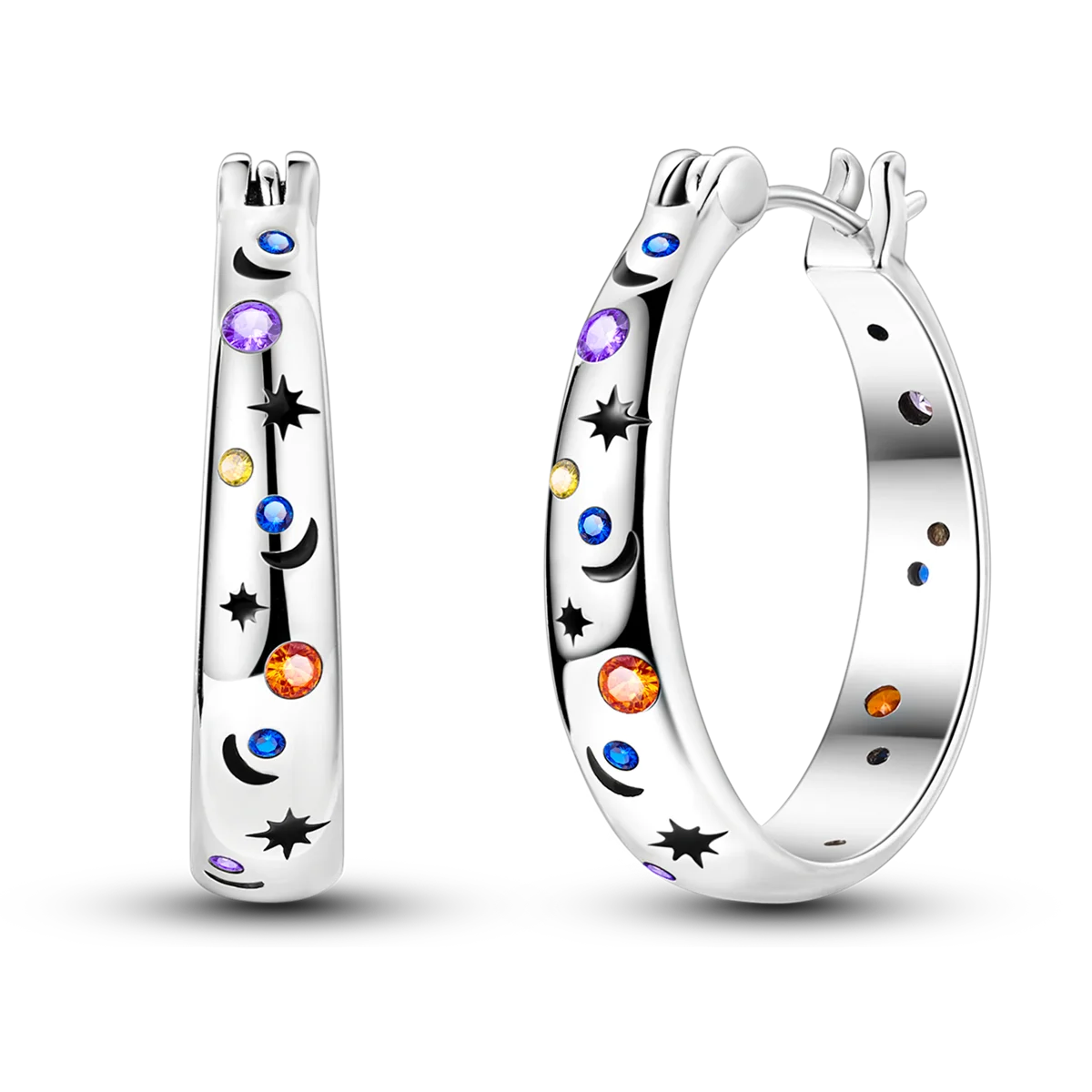 925 Silver Geometric Hoop Earrings for Women with Zircon Moon and Heart Design Fashion Jewelry Gift