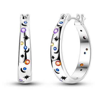 925 Silver Geometric Hoop Earrings for Women with Zircon Moon and Heart Design Fashion Jewelry Gift