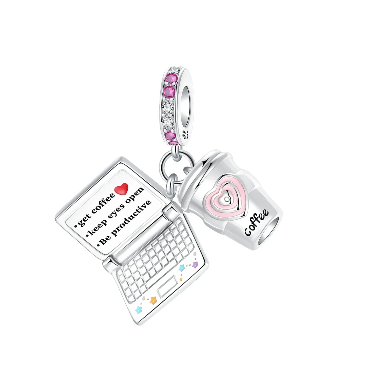 Sparkling Birthstone Heart Charm 925 Sterling Silver Pendant Bead for Mom DIY Jewelry Gift
