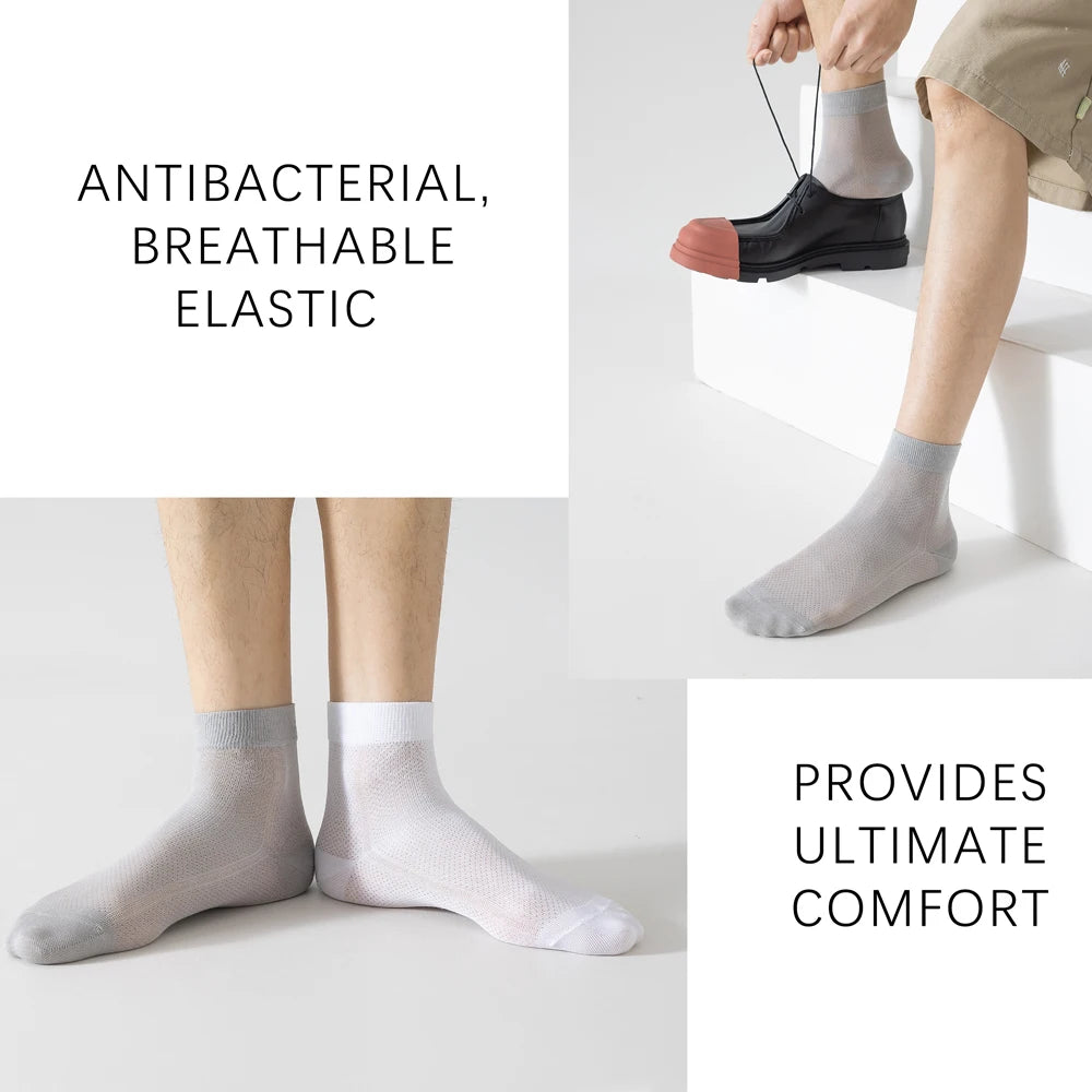5 Pairs Breathable Business Mid Calf Ice Silk Cotton Socks