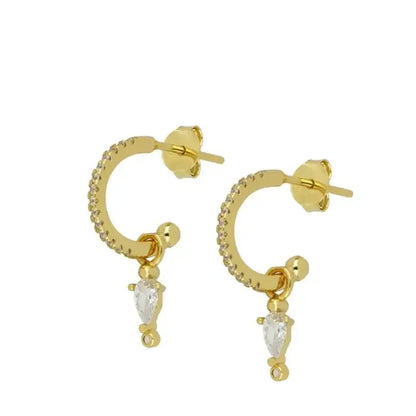 Crmya Gold Plated Women's Earrings Set with Vintage CZ Zircon Drop and Stud Hoops
