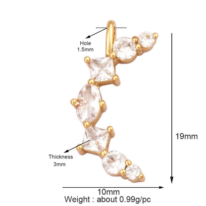 Gold-Plated Celestial Moon Star Charm Pendant with Cubic Zirconia for Jewelry Making