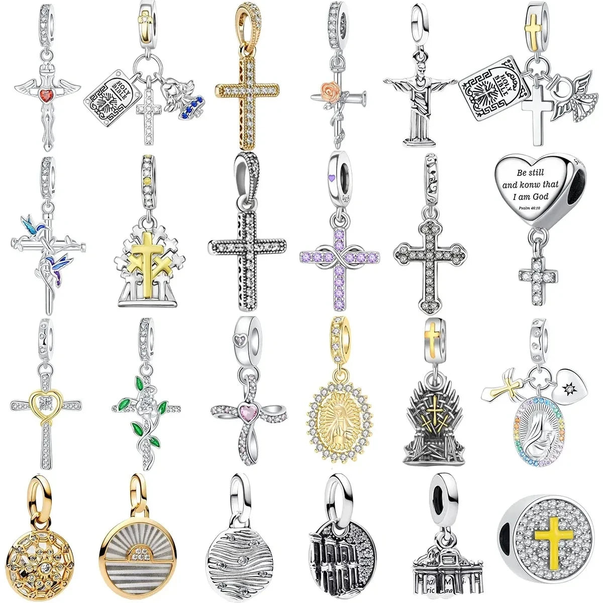 925 Sterling Silver Virgin Mary Angel Cross Pendant Necklace Charm for DIY Jewelry Gifts