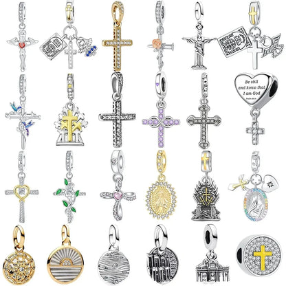 925 Sterling Silver Virgin Mary Angel Cross Pendant Necklace Charm for DIY Jewelry Gifts