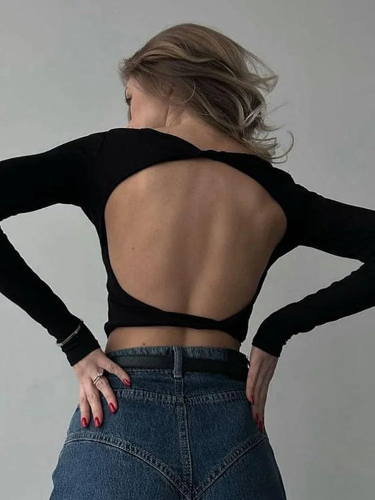 Wild Back Cutout Crop Tee For Women Slim Streetwear