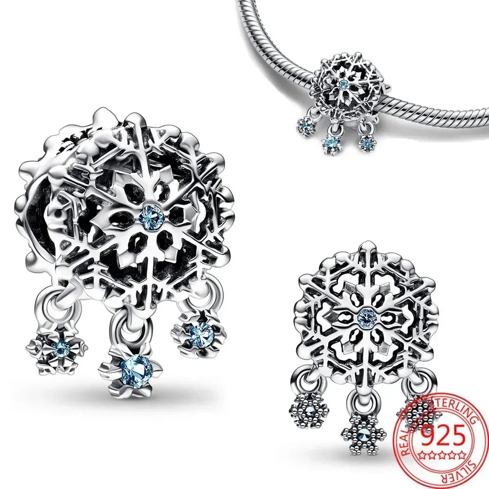 925 Sterling Silver Christmas Charms Set Santa Claus Reindeer Snowflake Beads for Necklace and Bracelet DIY Fine Jewelry Gifts