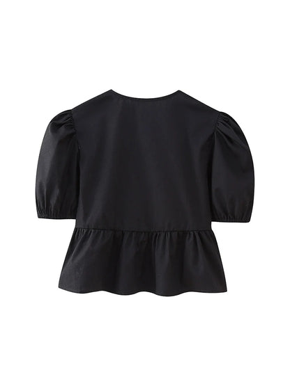Hollow Lace Up O Neck Short Sleeve Blouse Chic For Women