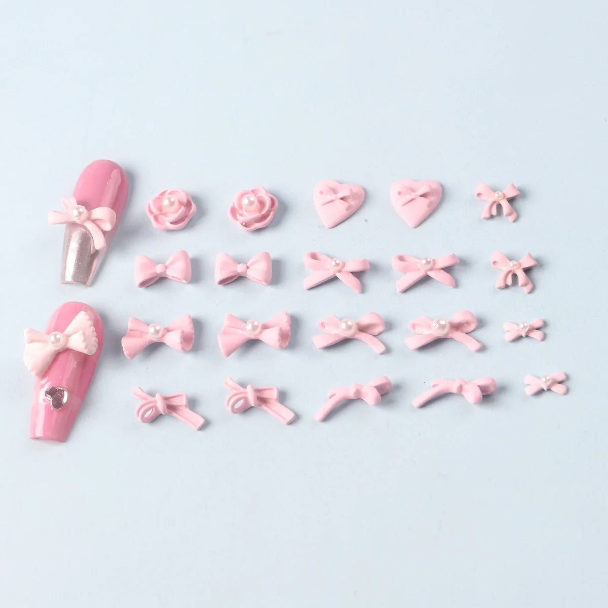 Kawaii 3D Bow Knot Nail Decoration Set - 20Pcs Blue Pink Resin Charms