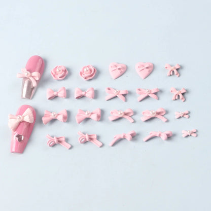 Kawaii 3D Bow Knot Nail Decoration Set - 20Pcs Blue Pink Resin Charms