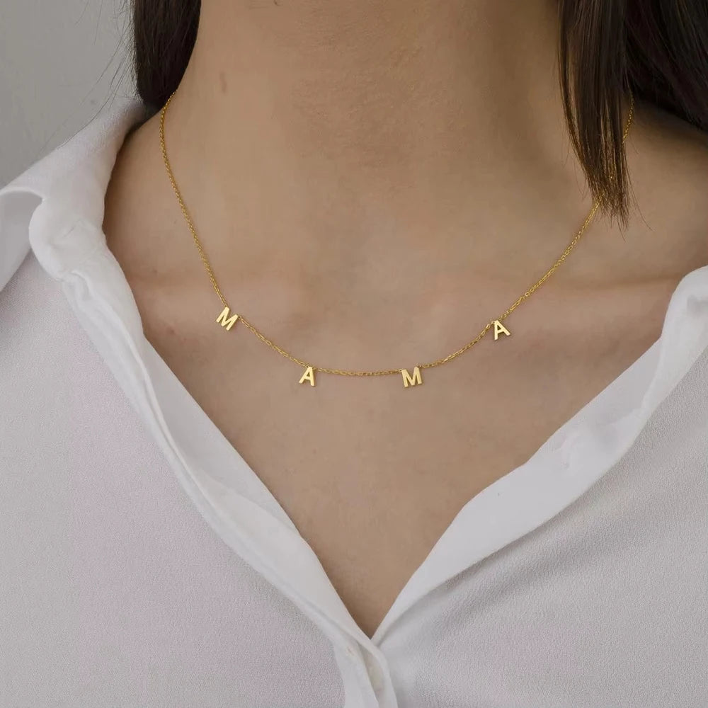 Mama Letters Pendant Necklace for Women Gold Stainless Steel Clavicle Chain Choker Fashion Jewelry Gift for Moms