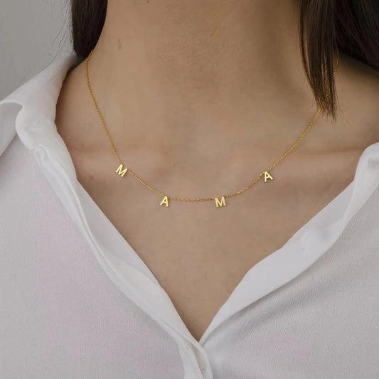 Mama Letters Pendant Necklace for Women Gold Stainless Steel Clavicle Chain Choker Fashion Jewelry Gift for Moms