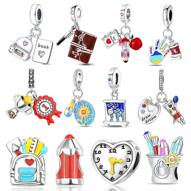 Elegant 925 Sterling Silver School Charm Beads for DIY Bracelet Jewelry