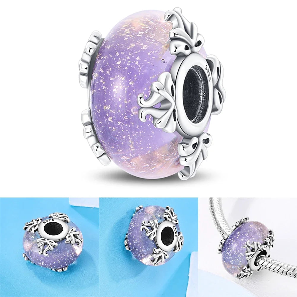 Colorful Flower Murano Glass Charm 925 Sterling Silver Top Rated DIY Jewelry for Bracelets and Necklaces LLZ042