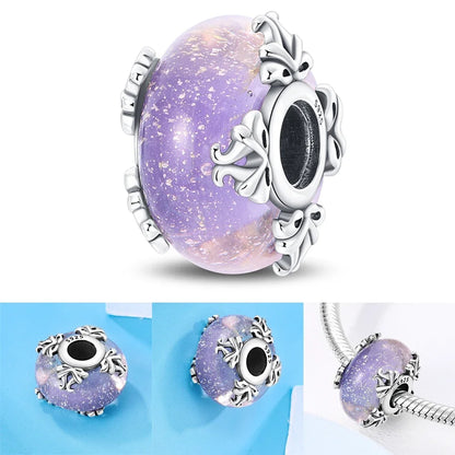 Colorful Flower Murano Glass Charm 925 Sterling Silver Top Rated DIY Jewelry for Bracelets and Necklaces LLZ042