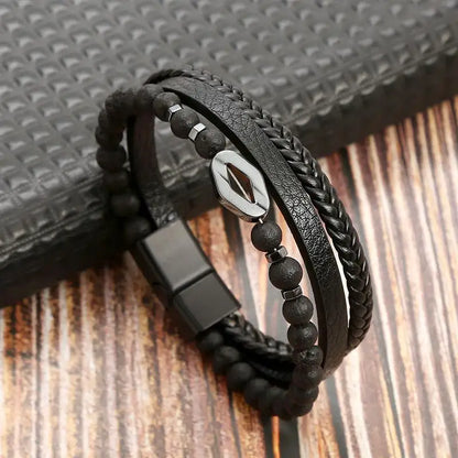 Men's Leather Bracelet with Stainless Steel Tree of Life Charm - Stylish Multi-Layer Fashion Accessory