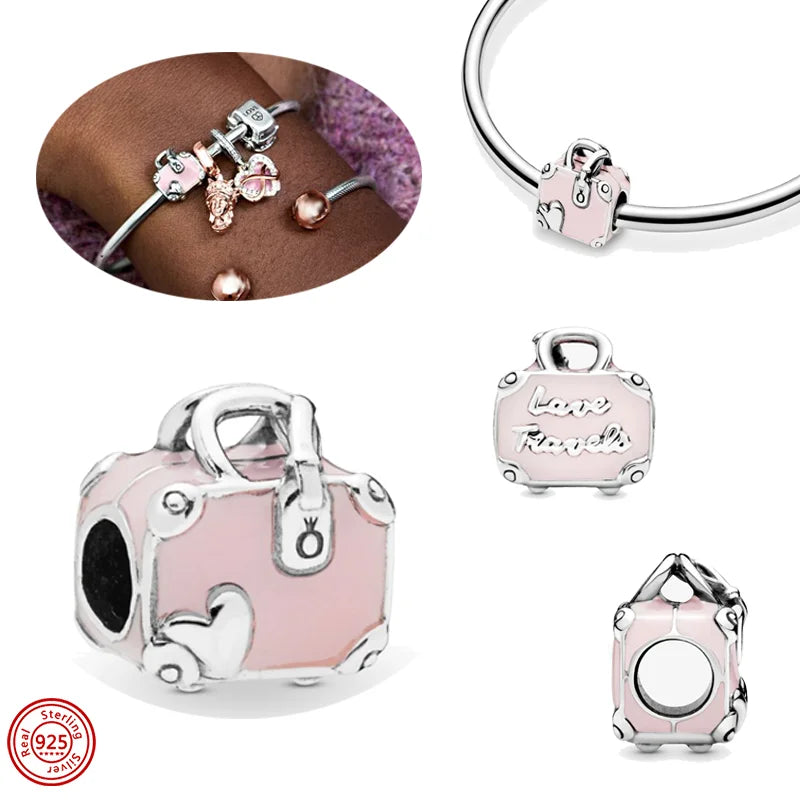 925 Sterling Silver Travel-Themed Charm Beads for Bracelets Y406