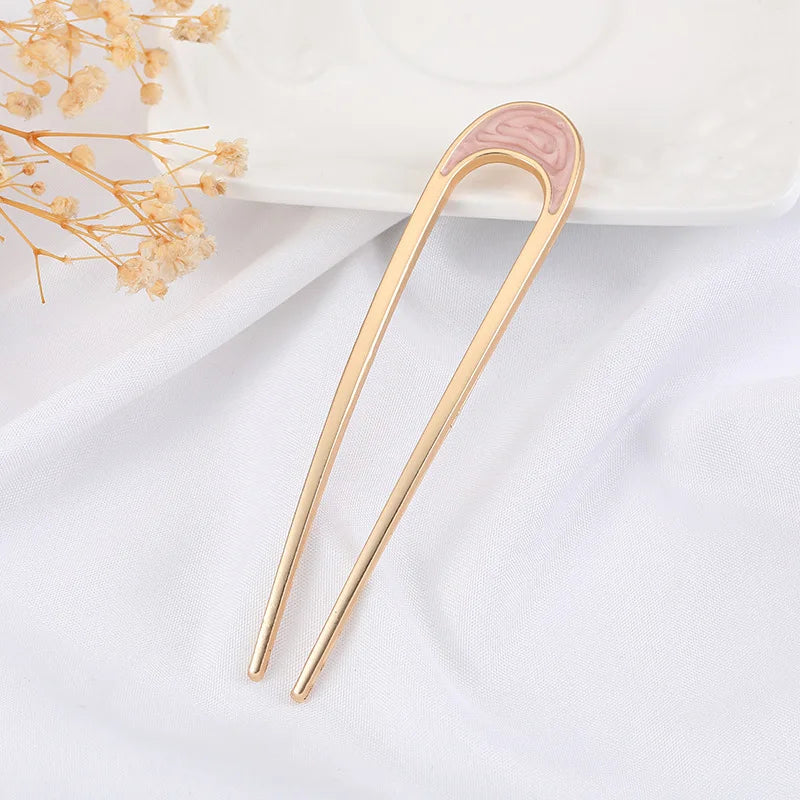 Elegant Turquoise Enamel Shell Hairpin for Women Luxury Metal U Shape Hair Stick