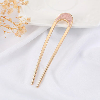 Elegant Turquoise Enamel Shell Hairpin for Women Luxury Metal U Shape Hair Stick