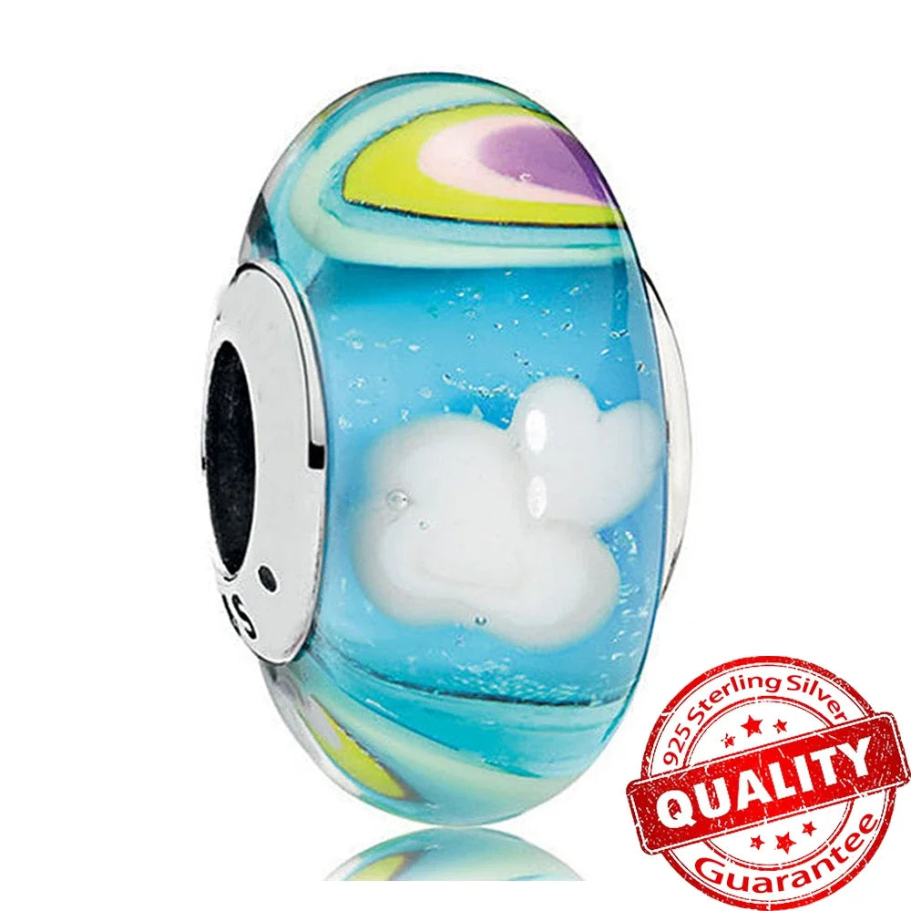 Colorful Flower Murano Glass Charm 925 Sterling Silver Top Rated DIY Jewelry for Bracelets and Necklaces LLZ013