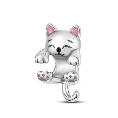 Exquisite 925 Silver Cat Claw Pendant Beads with Safety Chain for European Bracelets B4564