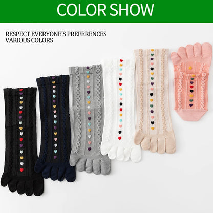 3 Pairs Womens Split Toe Mesh Ankle Socks With Heart