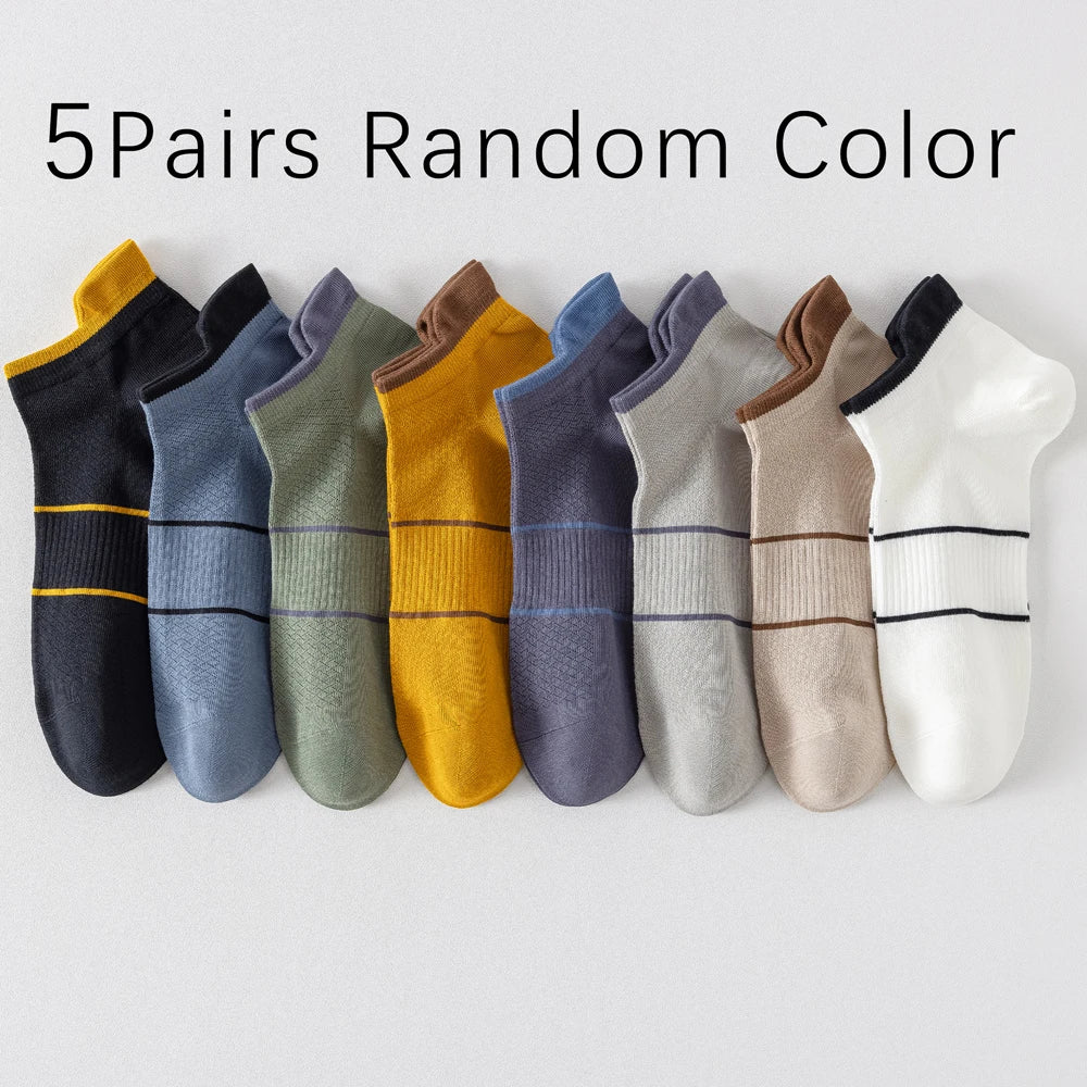 5 Pairs Mens Antibacterial Colorblock Ankle Socks Breathable