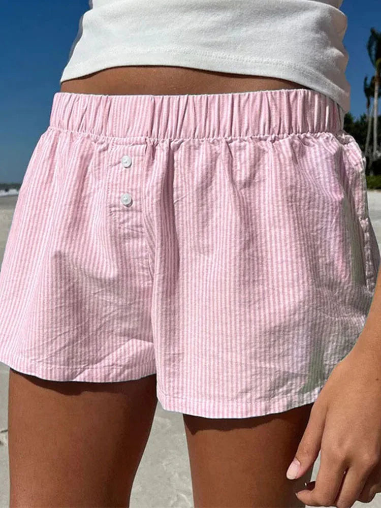 Striped Print Women Shorts Elastic Waist Streetwear Y2K