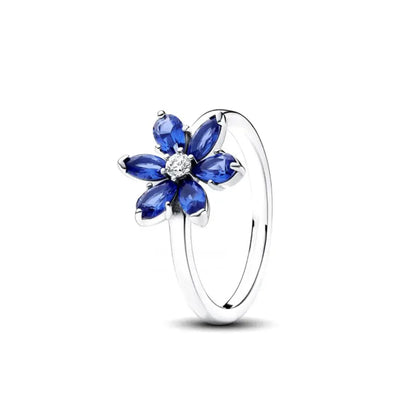 Blue Sterling Silver Zircon Ring for Women Moon Snowflake Heart Design Jewelry Gift P1974