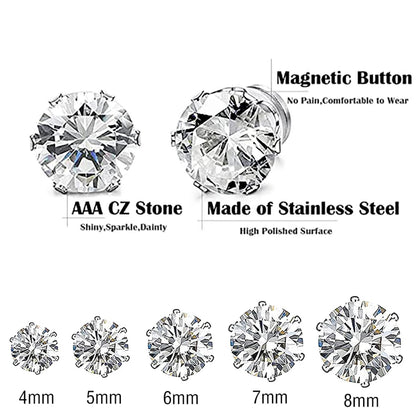 2PC Magnetic Clip-On Zircon Earrings for Unisex Easy Wear Punk Style Non-Piercing Jewelry