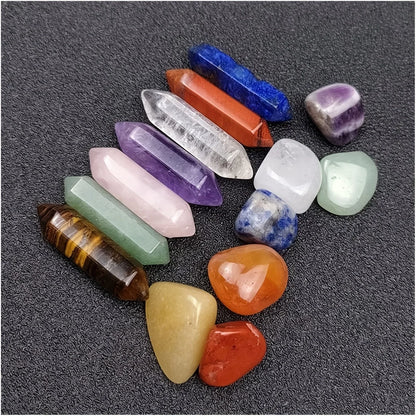 14PCS Chakra Crystal Pillar Set for Yoga and Energy Healing Decor