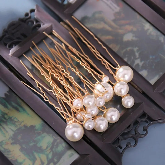 Elegant Gold Pearl Hairpin Set for Hanfu Costume Styling - 18 Piece Silver Gold-Plated Collection