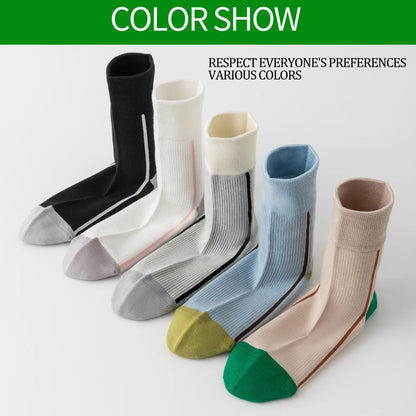5 Pairs Womens Cotton Mid Calf Seamless Ventilated Socks