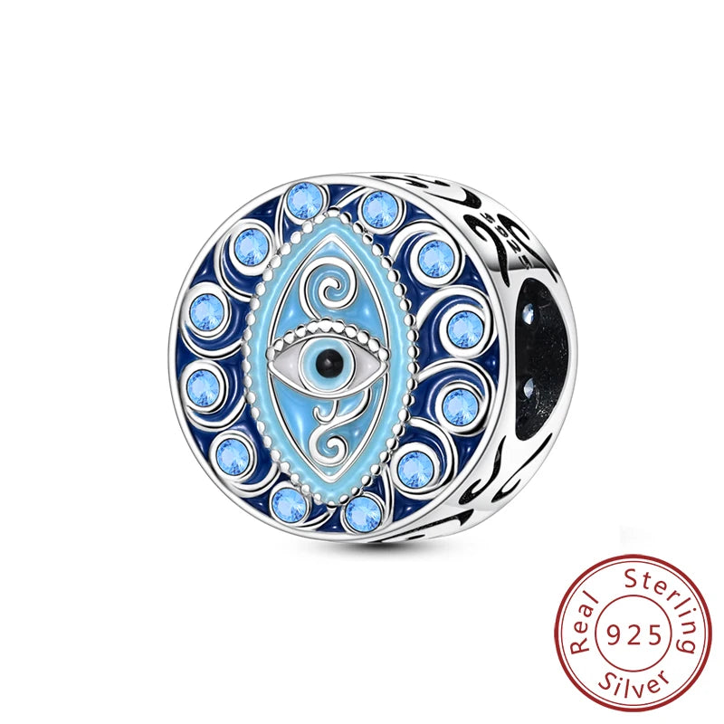 925 Sterling Silver Charms Pendant Set for Bracelets Angel Devil's Eye Fatima's Hand Cross Women's Jewelry Gift KTC1571