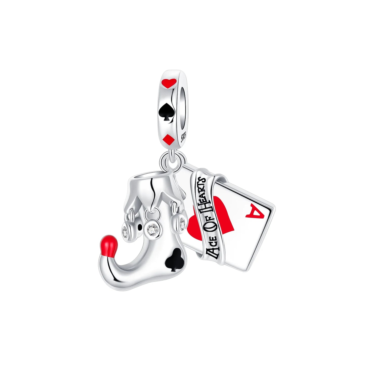 Original 925 Sterling Silver Playing Card Charms Pendant Poker Joker Hearts Spades Crown Bead Jewelry for Bracelets and Necklaces