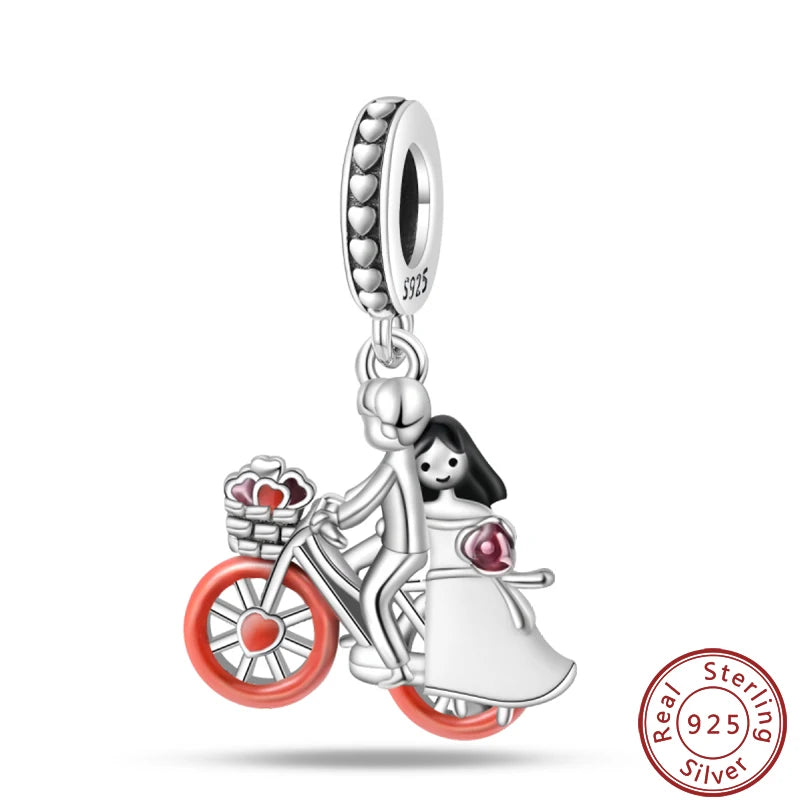 Sterling Silver Sports Car Motorcycle Charm Beads for DIY Jewelry Making PAC899