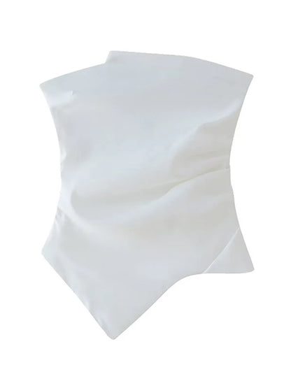 Women Fashion Strapless Pleats Asymmetrical Top Female Casual Sexy Slim Fitting Side Zipper Solid Crop Top