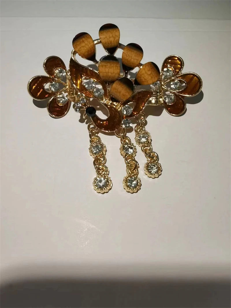 Elegant Red Crystal Flower Bow Hairpin With Vintage Blue Rhinestones