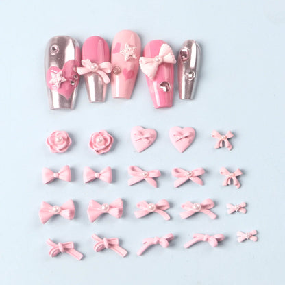 Kawaii 3D Bow Knot Nail Decoration Set - 20Pcs Blue Pink Resin Charms