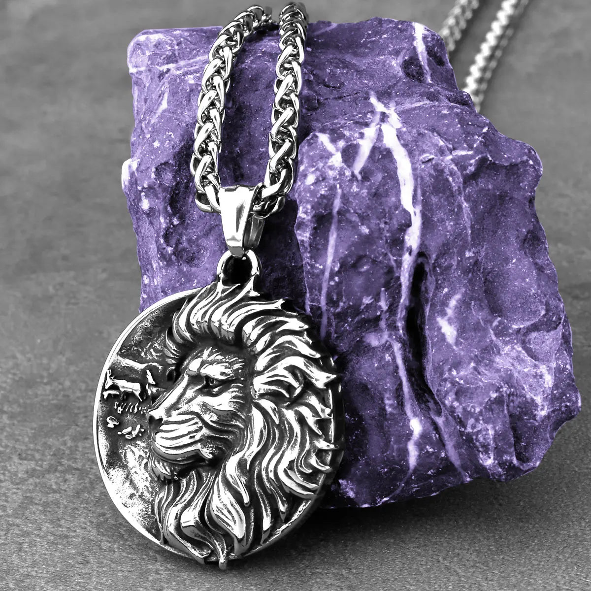 Stainless Steel Viking Lion Pendant Necklace for Men - Vintage Punk Hip Hop Biker Style