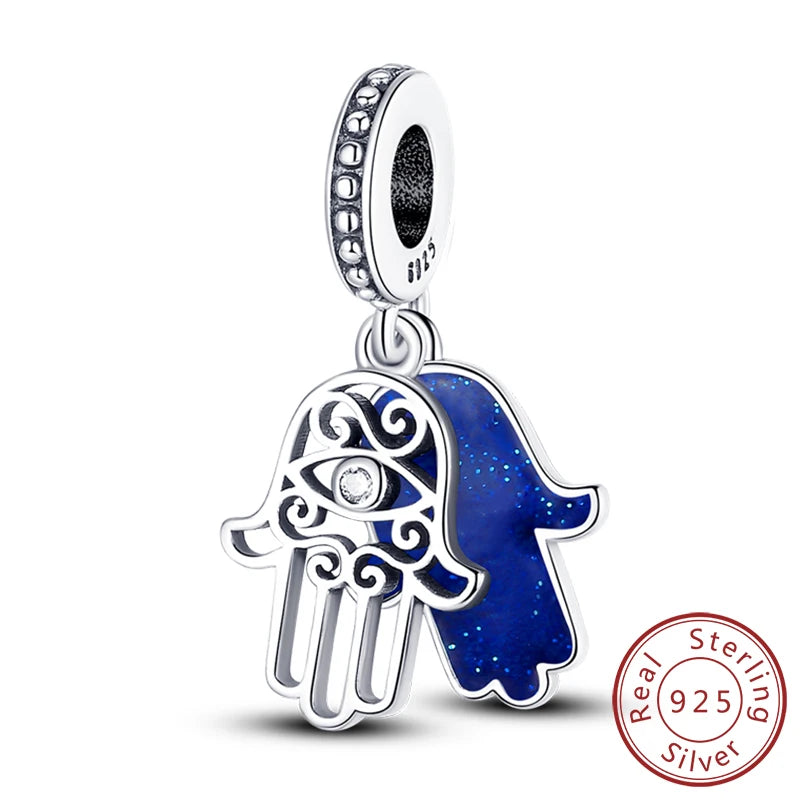925 Sterling Silver Charms Pendant Set for Bracelets Angel Devil's Eye Fatima's Hand Cross Women's Jewelry Gift KTC066