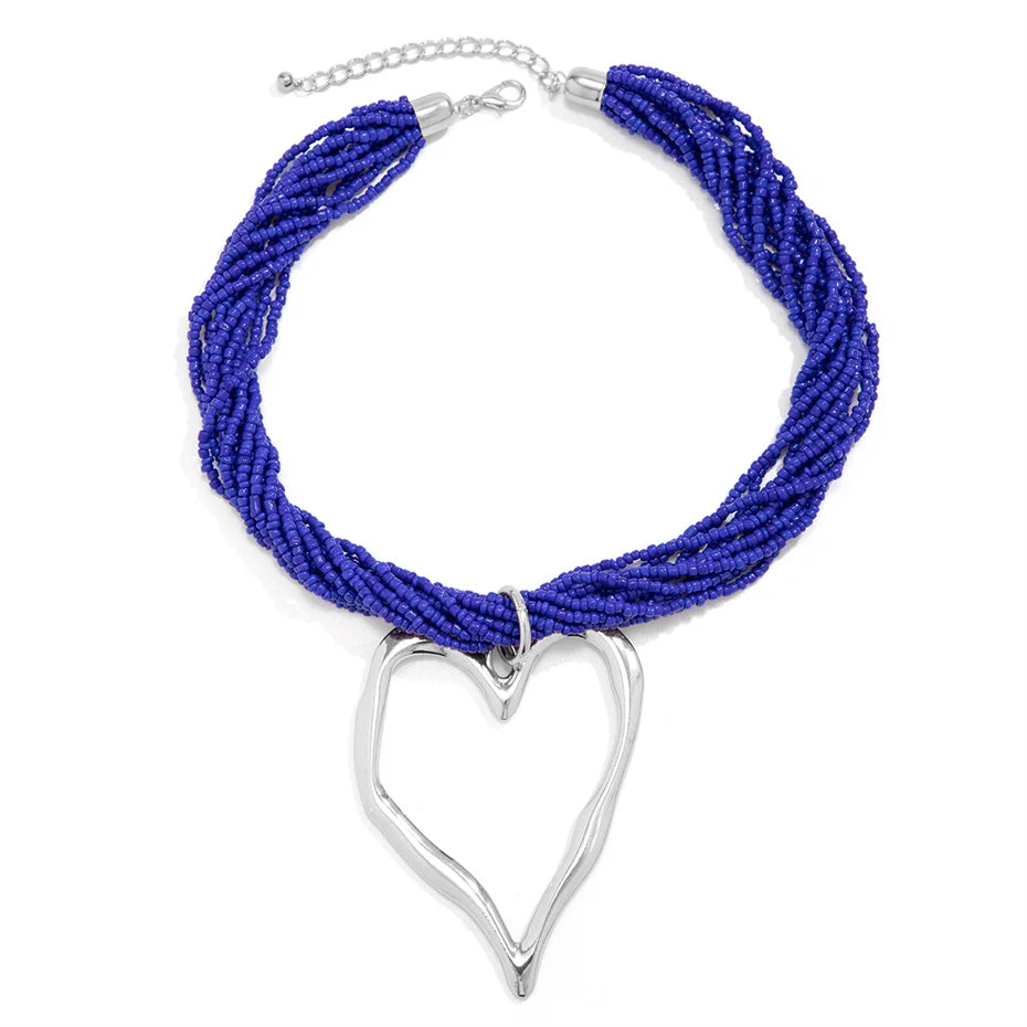 Boho Multilayer Heart Pendant Choker Necklace for Women Bridal Accessories