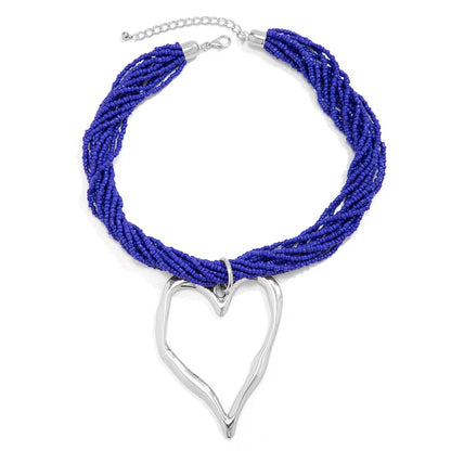 Boho Multilayer Heart Pendant Choker Necklace for Women Bridal Accessories