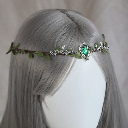 Fairycore Crystal Leaves Elf Tiara for Cosplay and Bridal Elegance