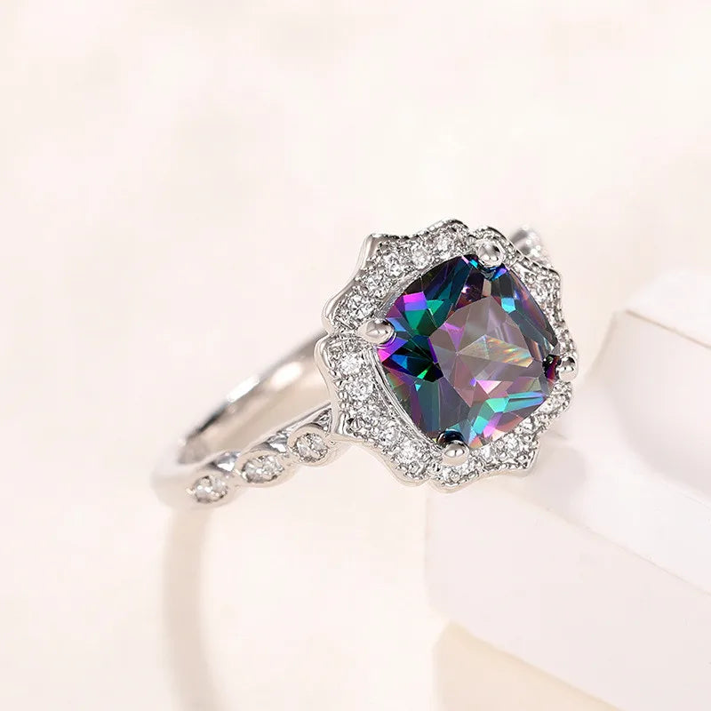 Elegant 925 Sterling Silver Flower Ring with Pave CZ for Women